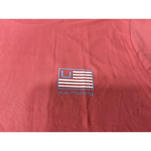 HUK Fishing T-Shirt Ocean Coral USA Flag ss Crewneck Relaxed Fit Mens Medium - Picture 2 of 8